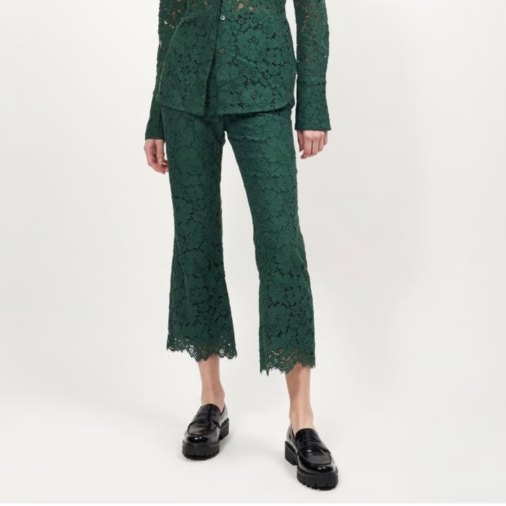 Equipment Dark Green Lace Cropped Pants